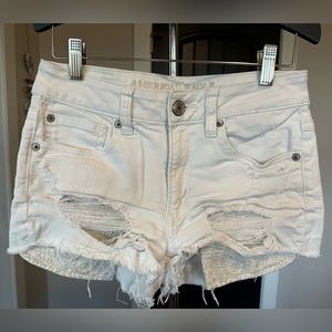 American Eagle White High Rise Embroidered Pockets Denim Shorts